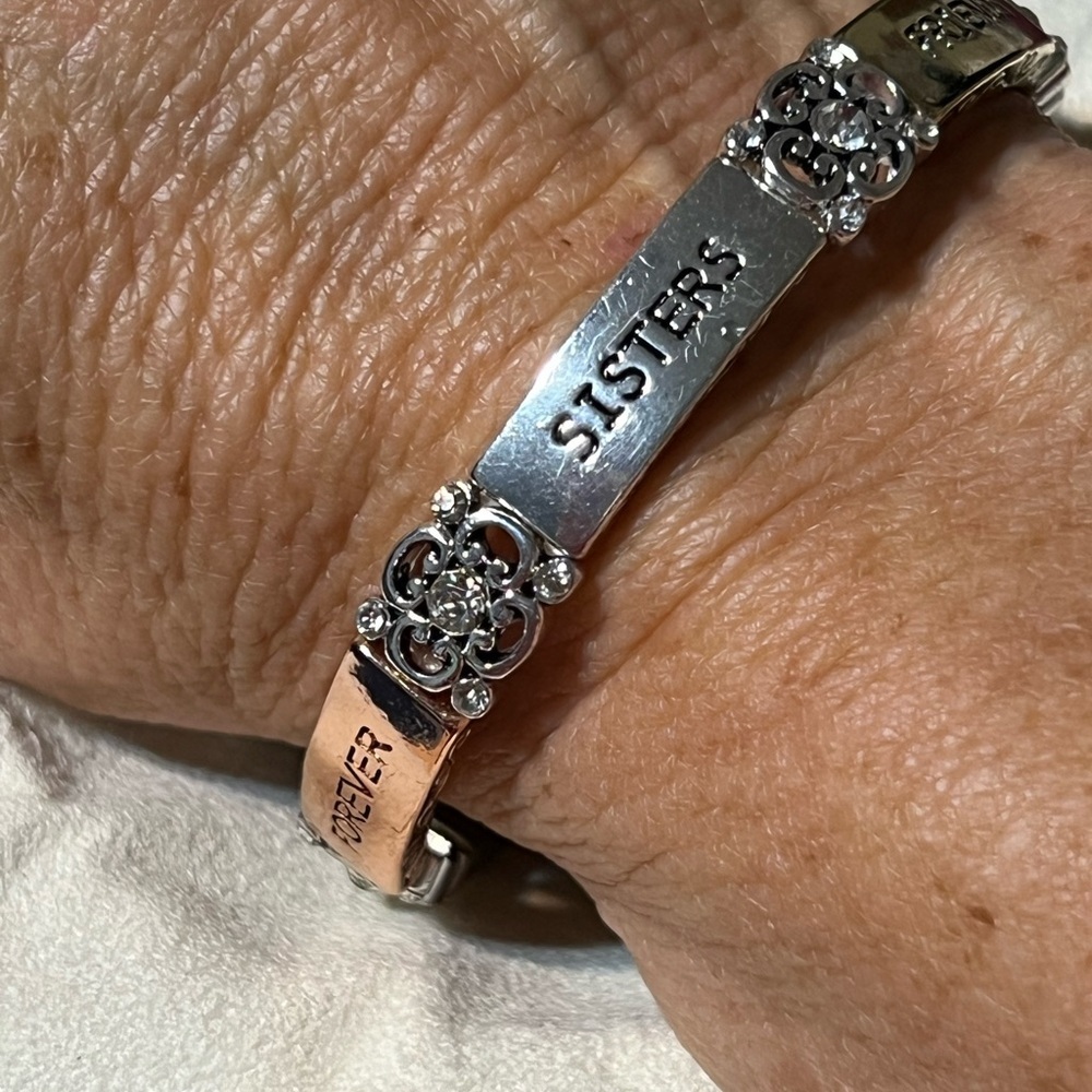 Friends Sisters Forever gold, silver and rose tone, rhinestones bracelet - Picture 1 of 7